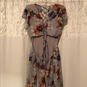 Lulus Floral Lace Up Open Back Mini Dress